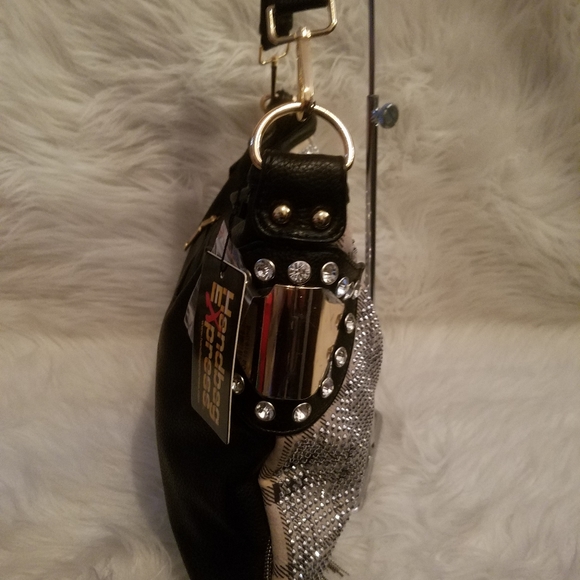 BEIGE AND BLACK SPARKLING FRINGE PLAID PRINT SHOULDER BAG - Picture 7 of 11